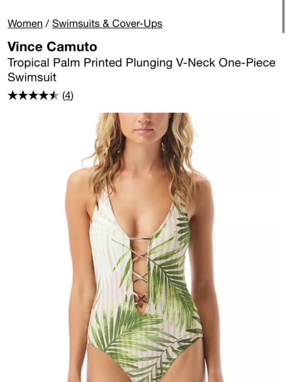 Vince Camuto Palm print plunging V-neck one piece swimsuit - NWT size 6